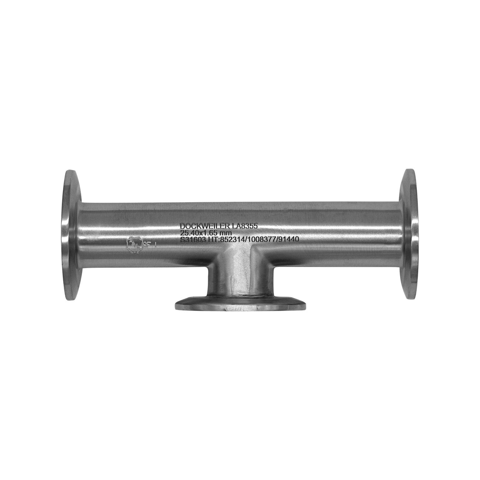 T-Stück egal, allseitig Clamp, geschweisst, innen elektropoliert SF4, Ra max. 0,38 my, ASME BPE, DT-27