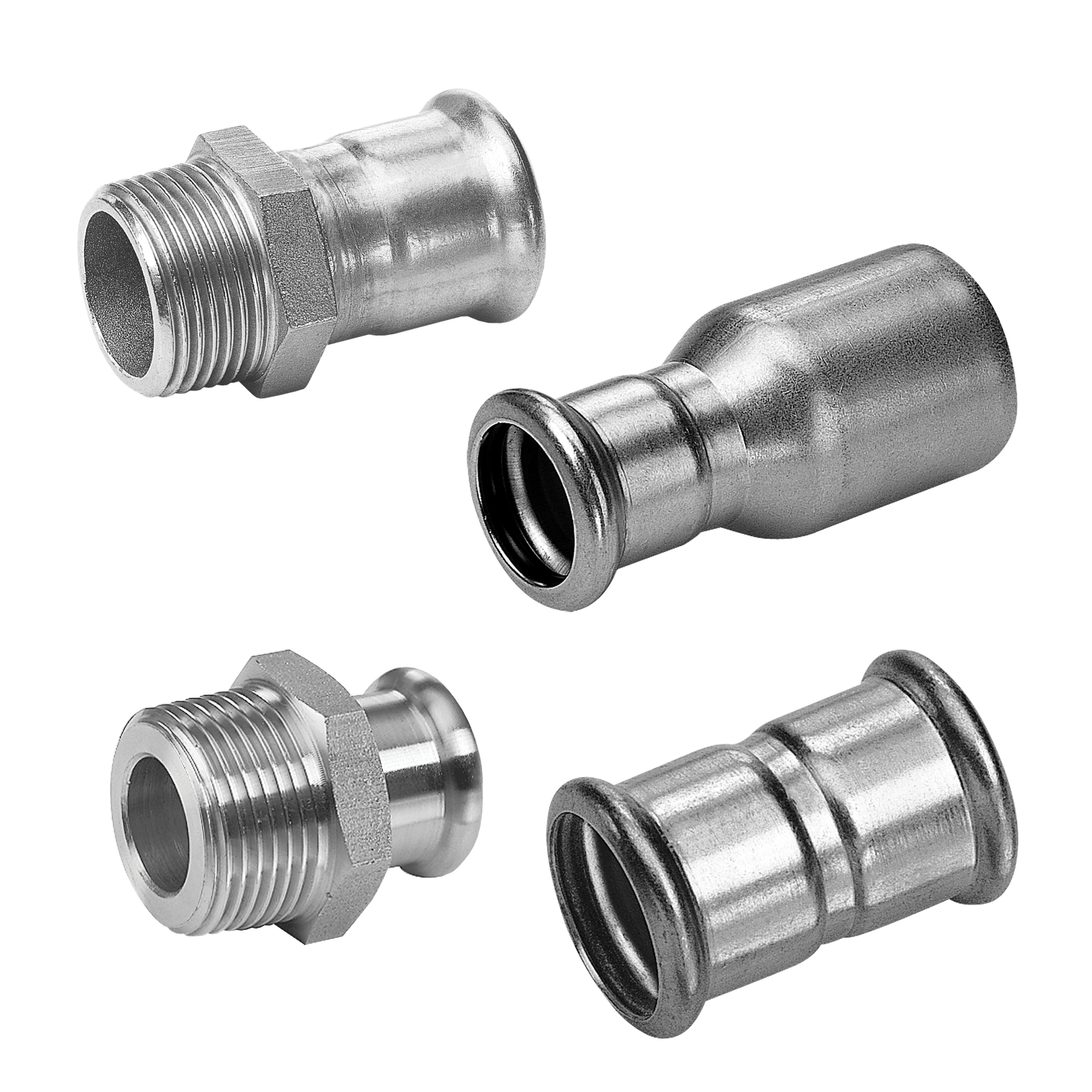 Manchons, raccordements, bouchons, réductions système à sertir INOX V2A