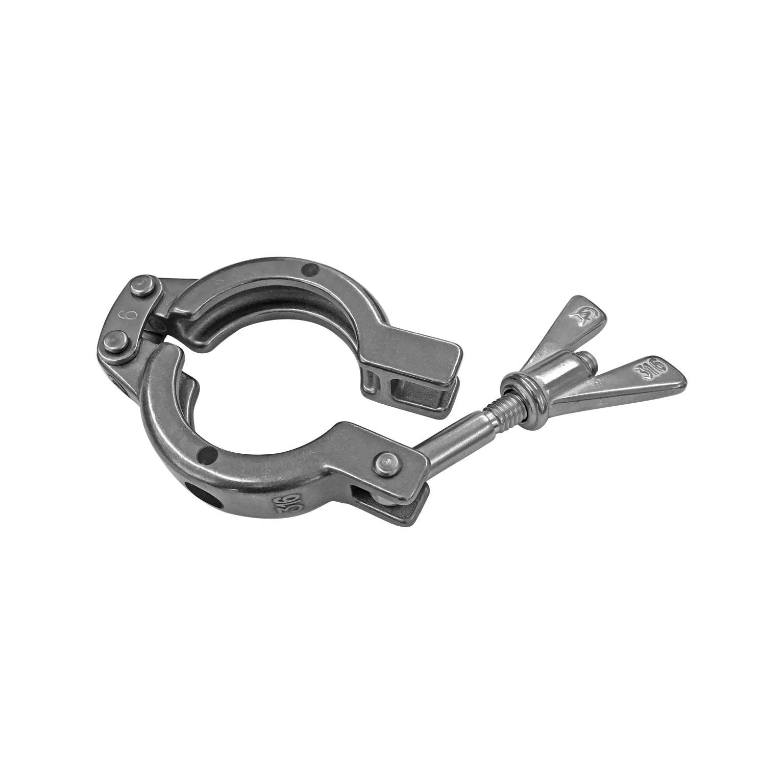 Klammer für Clamp-Verbindung, DIN 32674/DIN 11864-3, TYP SAFETY, mit Flügelgriff